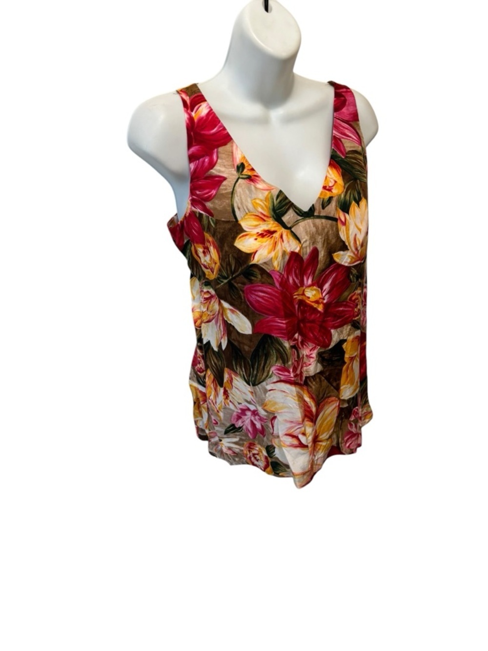 VTG Y2K Express SILK Cami Tank Sz S Hawaiian Floral Pink Yellow Lightweight